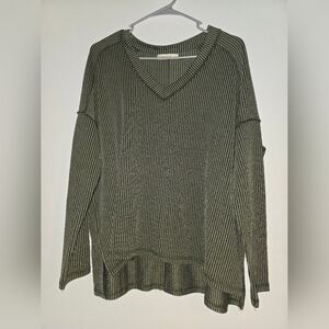 Zenana Outfitters Olive V-Neck Ribbed Long Sleeve